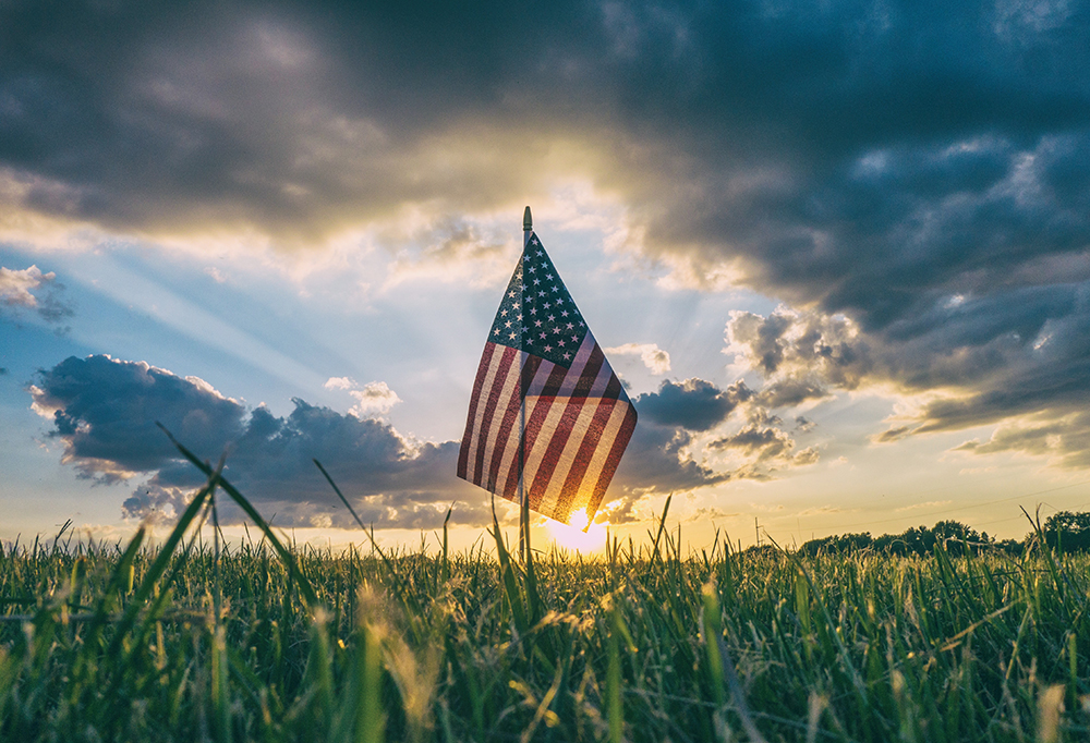 American flag sunset